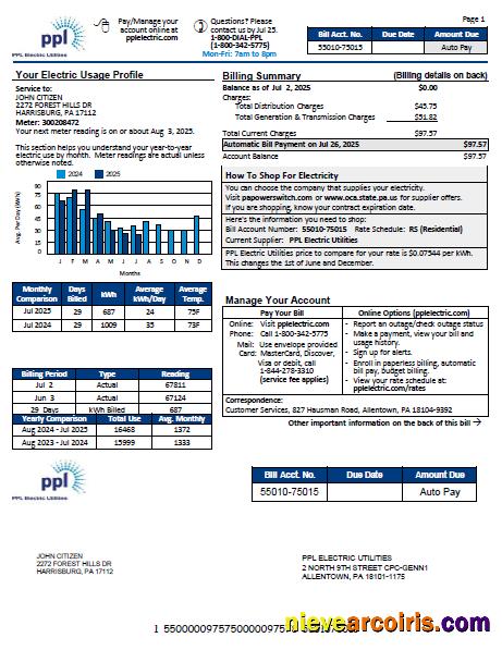 USA PPL Electric utility bill, version 3